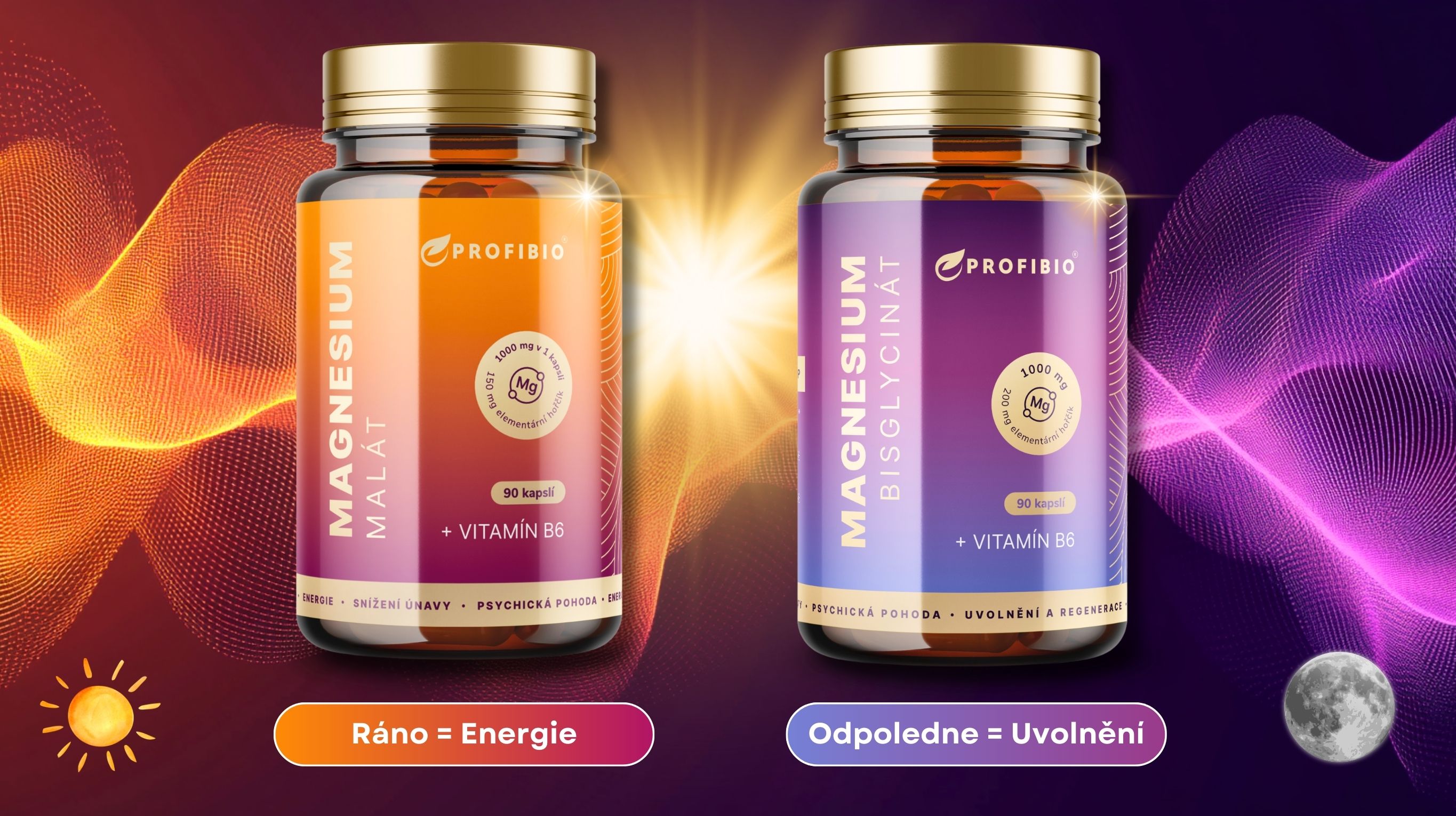 PREMIUM Magnesium Bisglycinate 1000 mg, elem. hořčík 200 mg + vitamín B6, 90 kapslí, magnesium malate